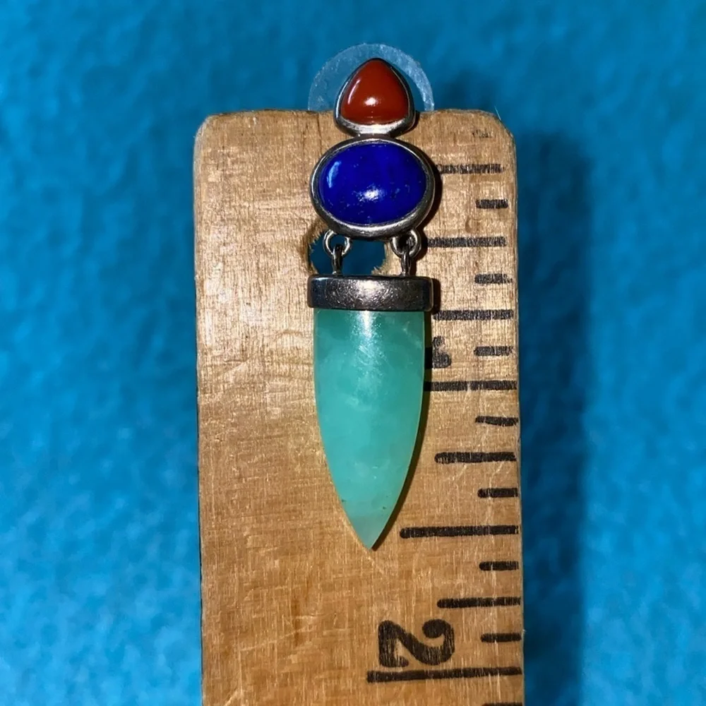 WHITNEY KELLY Jadeite lapis agate pierced earrings .925 sterling silver vintage